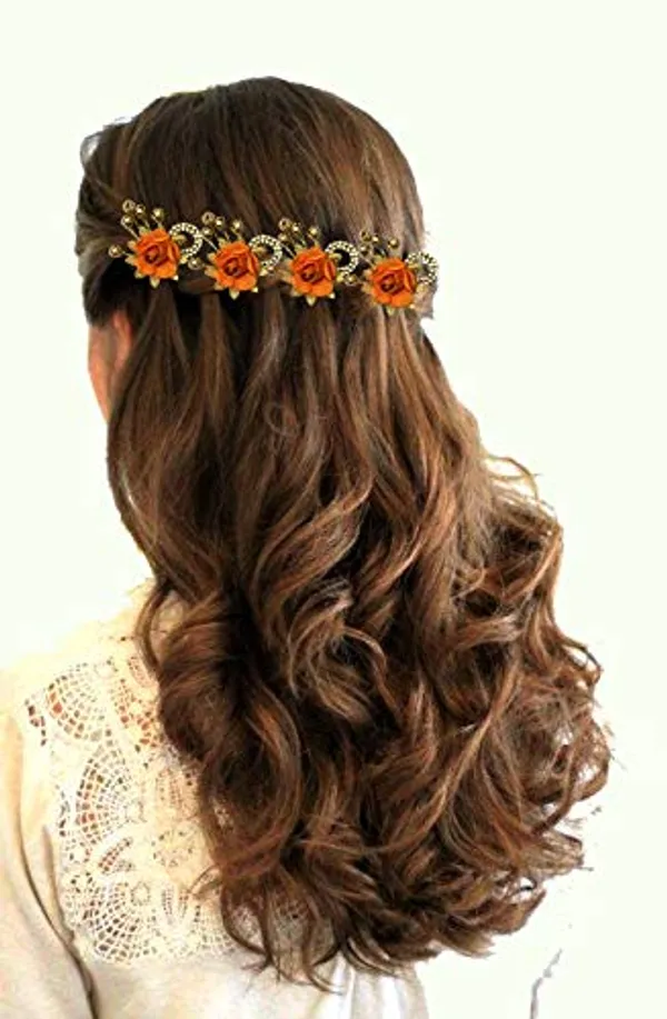 Orange_Artificial_Flowers_Hair_Accessories_For_Women