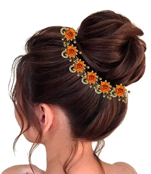 Orange_Artificial_Flowers_Hair_Accessories_For_Women