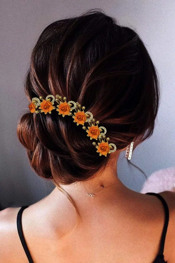 Orange_Artificial_Flowers_Hair_Accessories_For_Women