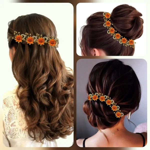 Orange_Artificial_Flowers_Hair_Accessories_For_Women