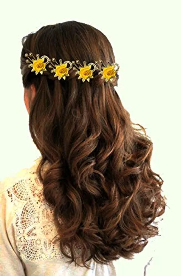 Yellow_Artificial_Flowers_Hair_Accessories_For_Women