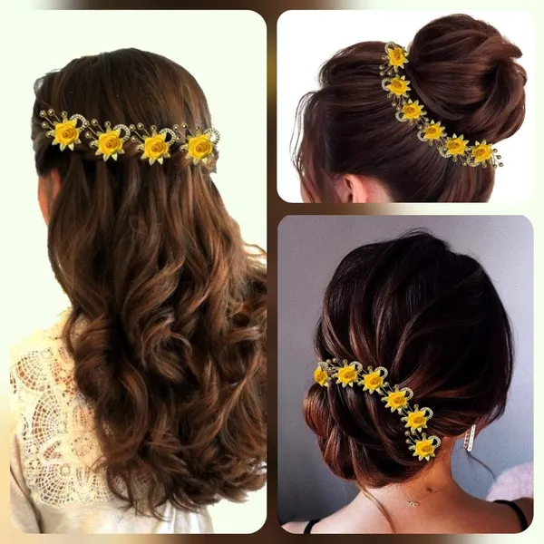 Yellow_Artificial_Flowers_Hair_Accessories_For_Women