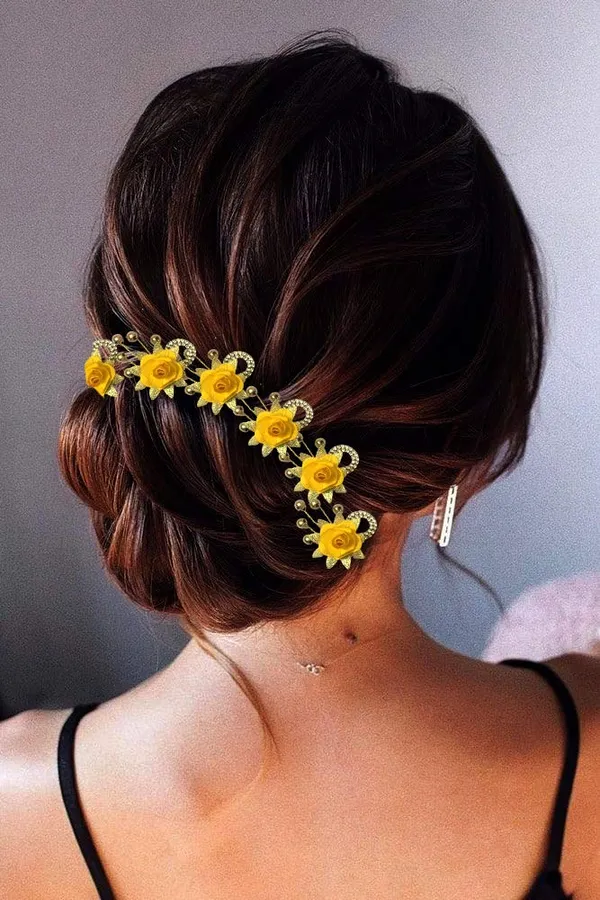Yellow_Artificial_Flowers_Hair_Accessories_For_Women