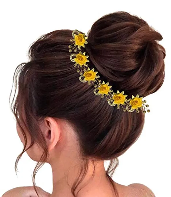 Yellow_Artificial_Flowers_Hair_Accessories_For_Women