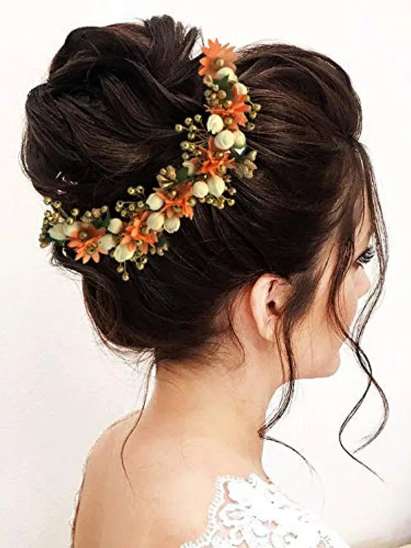 Peach_Artificial_Flowers_Hair_Accessories_For_Women