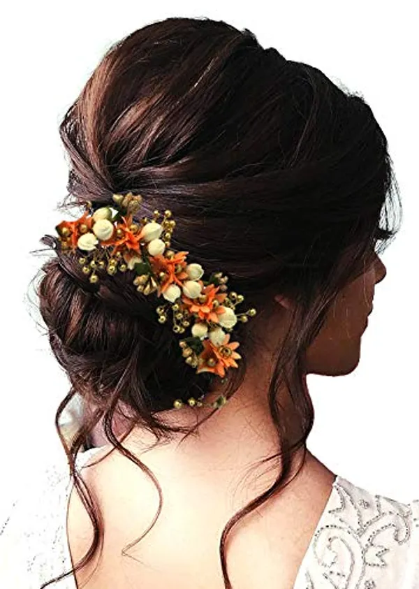Peach_Artificial_Flowers_Hair_Accessories_For_Women