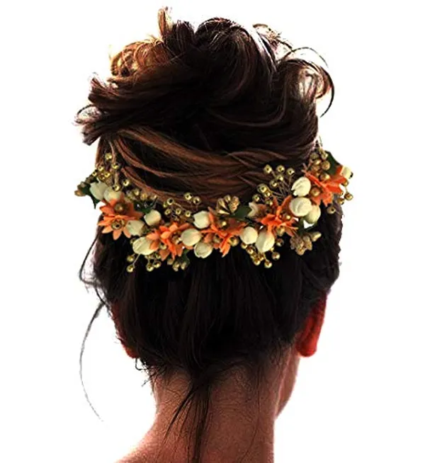 Peach_Artificial_Flowers_Hair_Accessories_For_Women