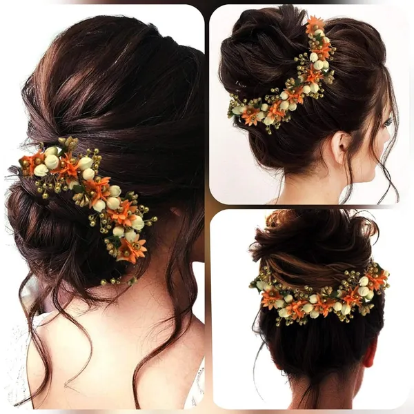 Peach_Artificial_Flowers_Hair_Accessories_For_Women