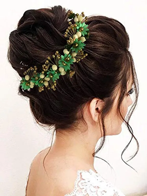 Sea_Green_Artificial_Flowers_Hair_Accessories_For_Women