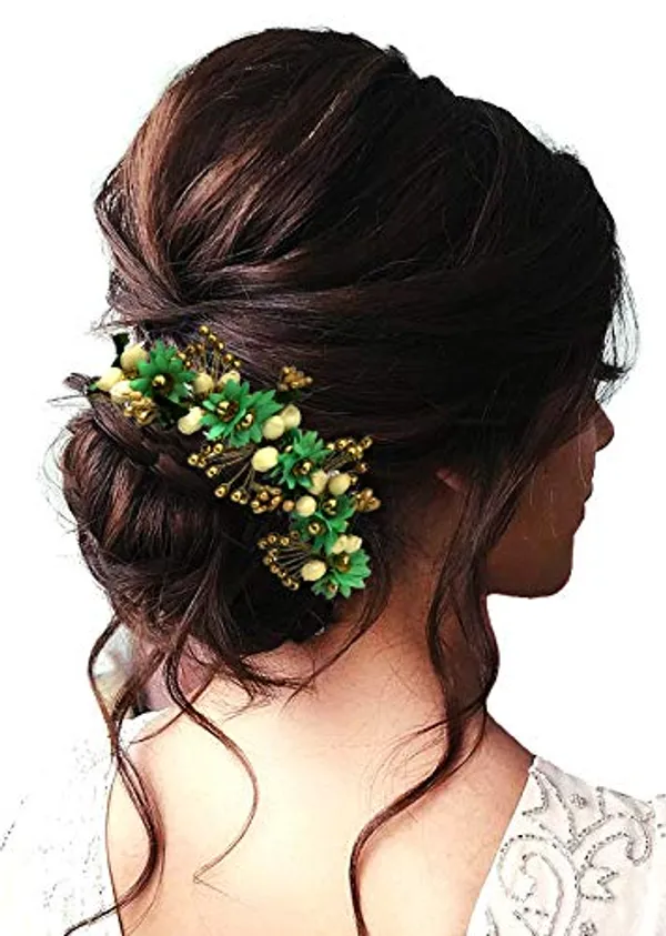 Sea_Green_Artificial_Flowers_Hair_Accessories_For_Women