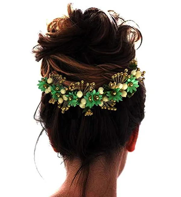 Sea_Green_Artificial_Flowers_Hair_Accessories_For_Women