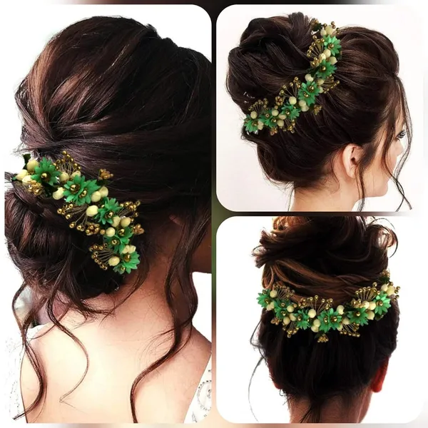 Sea_Green_Artificial_Flowers_Hair_Accessories_For_Women