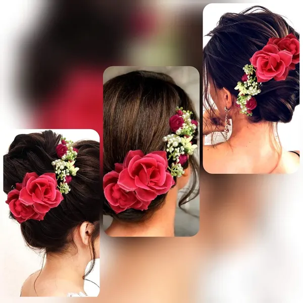 Dark_Pink_Rose_And_Pearl_Gajra_Style_Hair_Pin_For_Girls