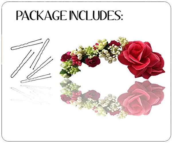 Dark_Pink_Rose_And_Pearl_Gajra_Style_Hair_Pin_For_Girls