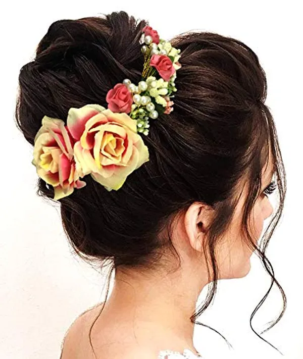 Peach_Rose_And_Pearl_Gajra_Style_Hair_Pin_For_Girls
