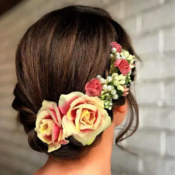 Peach_Rose_And_Pearl_Gajra_Style_Hair_Pin_For_Girls