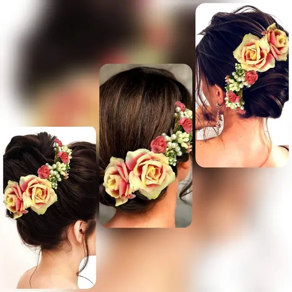 Peach_Rose_And_Pearl_Gajra_Style_Hair_Pin_For_Girls