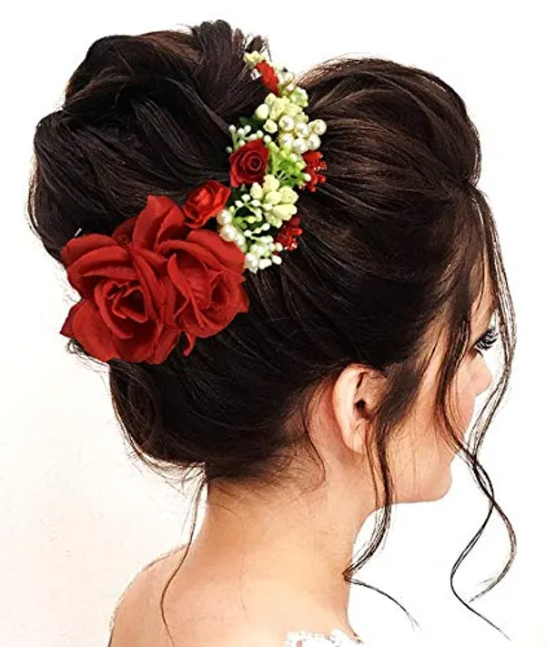 Red_Rose_And_Pearl_Gajra_Style_Hair_Pin_For_Girls