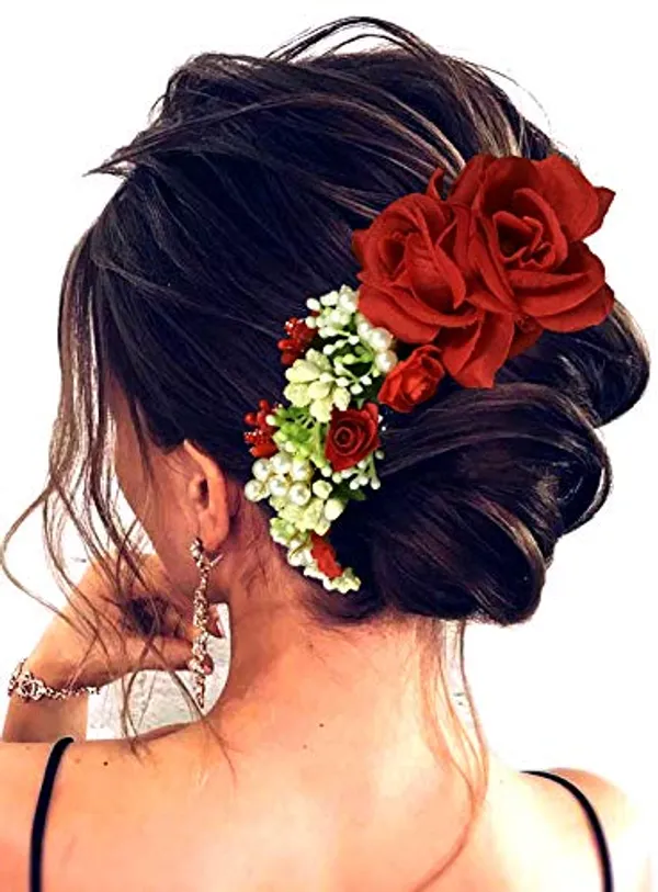 Red_Rose_And_Pearl_Gajra_Style_Hair_Pin_For_Girls