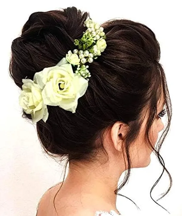 White_Rose_And_Pearl_Gajra_Style_Hair_Pin_For_Girls