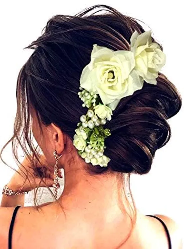 White_Rose_And_Pearl_Gajra_Style_Hair_Pin_For_Girls