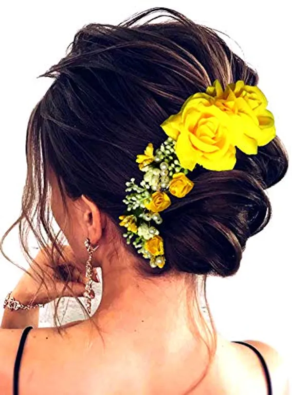 Yellow_Rose_And_Pearl_Gajra_Style_Hair_Pin_For_Girls