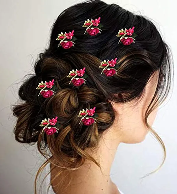 Pack_of_8_Dark_Pink_Artificial_Rose_Hair_Pin_For_Women