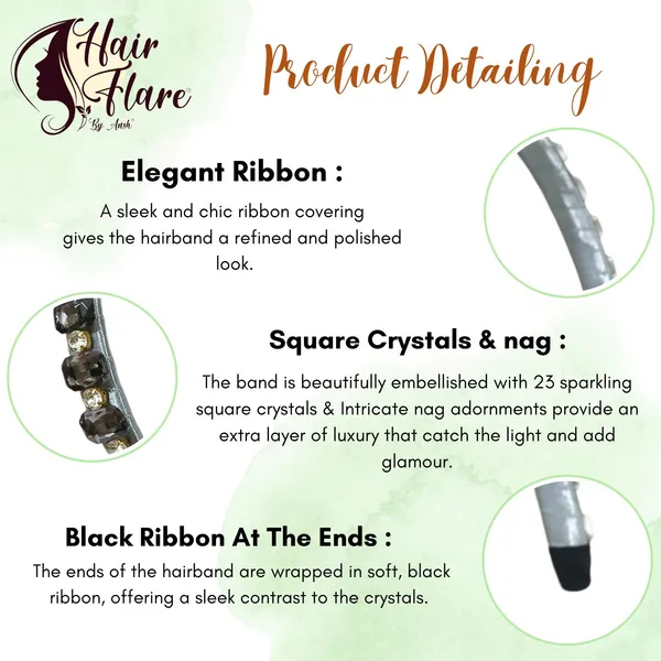 "Elegant_Ribbon-Covered_Hair_Band_with_23_Square_Crystals_and_Nag_Adornments,_Perfect_for_Stylish_Hair_Accessories"