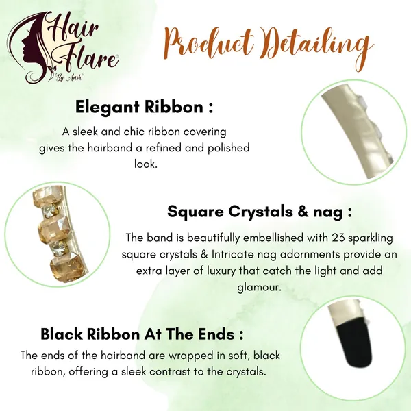 "Elegant_Ribbon-Covered_Hair_Band_with_23_Square_Crystals_and_Nag_Adornments,_Perfect_for_Stylish_Hair_Accessories"