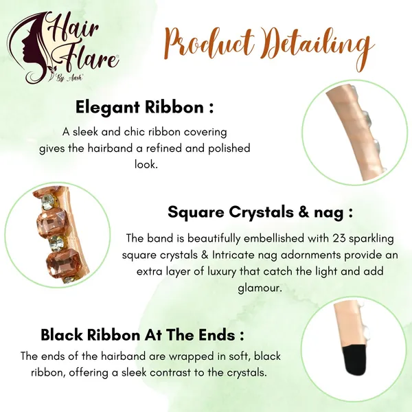 "Elegant_Ribbon-Covered_Hair_Band_with_23_Square_Crystals_and_Nag_Adornments,_Perfect_for_Stylish_Hair_Accessories"