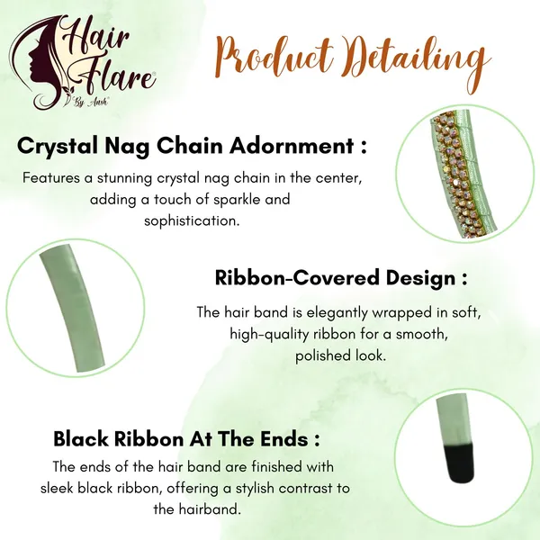 "Elegant_Ribbon-Covered_Hair_Band_with_Crystal_Nag_Chain_Adornment_and_Black_Ribbon_Ends_for_a_Chic,_Stylish_Look"