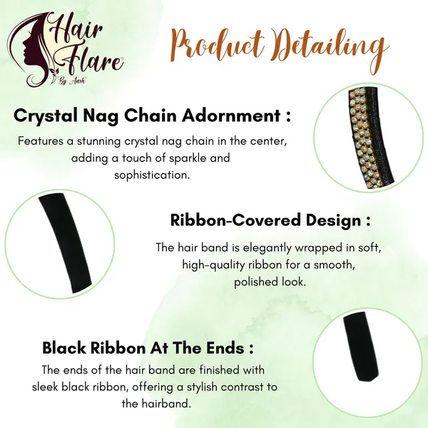 "Elegant_Ribbon-Covered_Hair_Band_with_Crystal_Nag_Chain_Adornment_and_Black_Ribbon_Ends_for_a_Chic,_Stylish_Look"