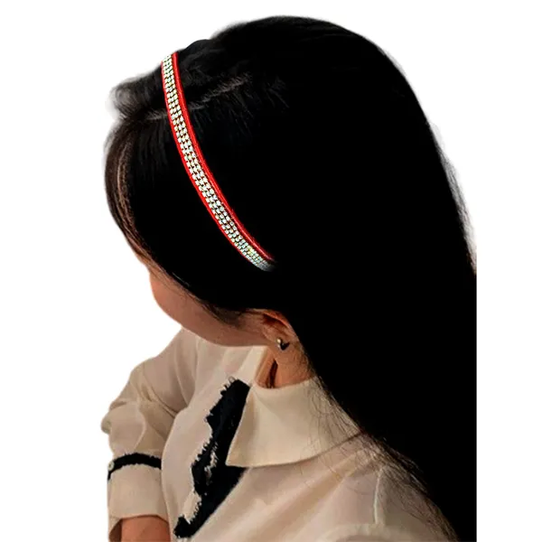 "Elegant_Ribbon-Covered_Hair_Band_with_Crystal_Nag_Chain_Adornment_and_Black_Ribbon_Ends_for_a_Chic,_Stylish_Look"