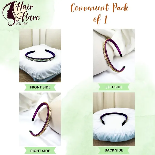 "Elegant_Ribbon-Covered_Hair_Band_with_Crystal_Nag_Chain_Adornment_and_Black_Ribbon_Ends_for_a_Chic,_Stylish_Look"