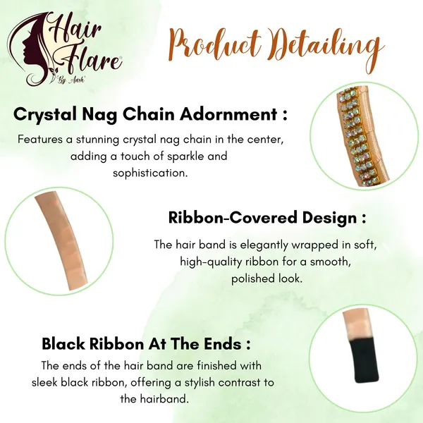 "Elegant_Ribbon-Covered_Hair_Band_with_Crystal_Nag_Chain_Adornment_and_Black_Ribbon_Ends_for_a_Chic,_Stylish_Look"