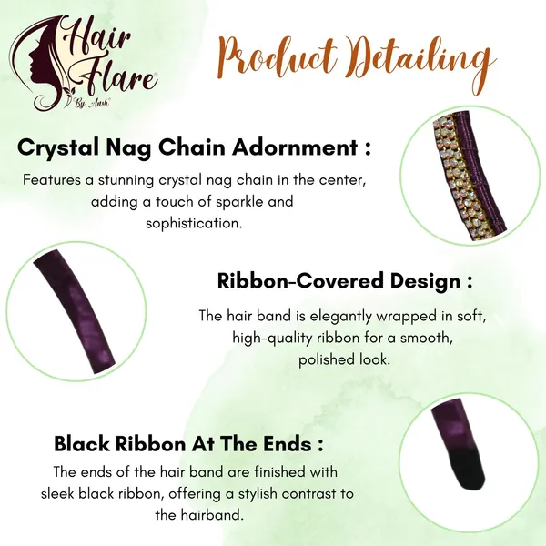"Elegant_Ribbon-Covered_Hair_Band_with_Crystal_Nag_Chain_Adornment_and_Black_Ribbon_Ends_for_a_Chic,_Stylish_Look"