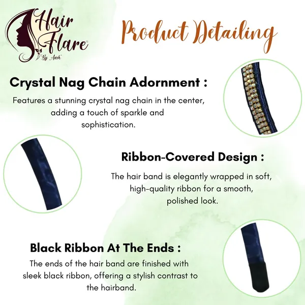 "Elegant_Ribbon-Covered_Hair_Band_with_Crystal_Nag_Chain_Adornment_and_Black_Ribbon_Ends_for_a_Chic,_Stylish_Look"