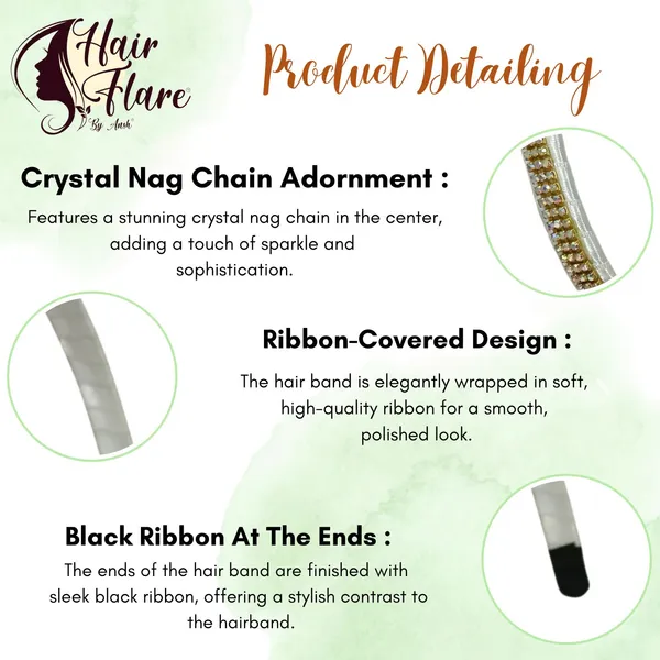"Elegant_Ribbon-Covered_Hair_Band_with_Crystal_Nag_Chain_Adornment_and_Black_Ribbon_Ends_for_a_Chic,_Stylish_Look"