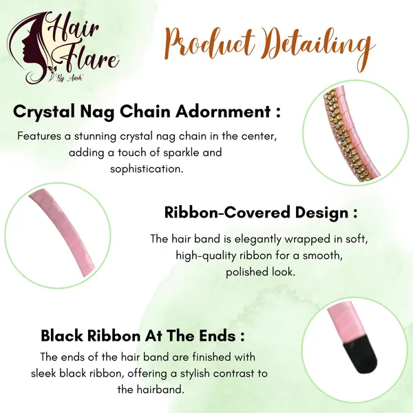 "Elegant_Ribbon-Covered_Hair_Band_with_Crystal_Nag_Chain_Adornment_and_Black_Ribbon_Ends_for_a_Chic,_Stylish_Look"