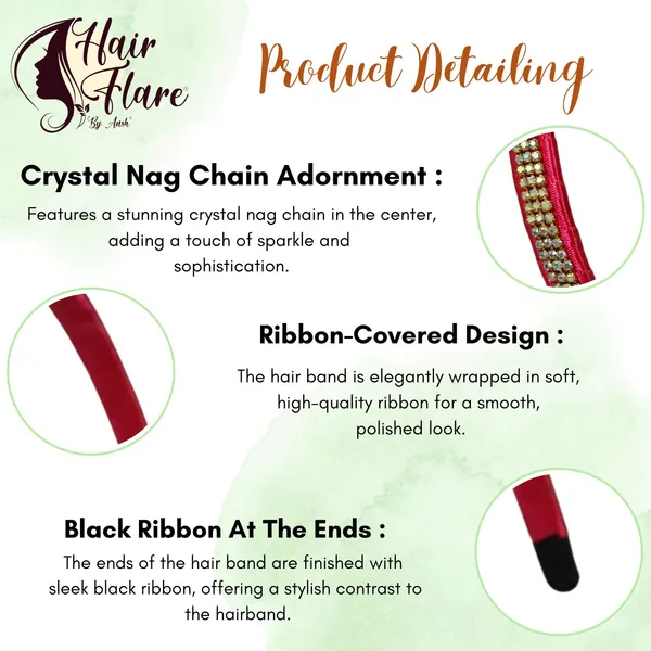 "Elegant_Ribbon-Covered_Hair_Band_with_Crystal_Nag_Chain_Adornment_and_Black_Ribbon_Ends_for_a_Chic,_Stylish_Look"