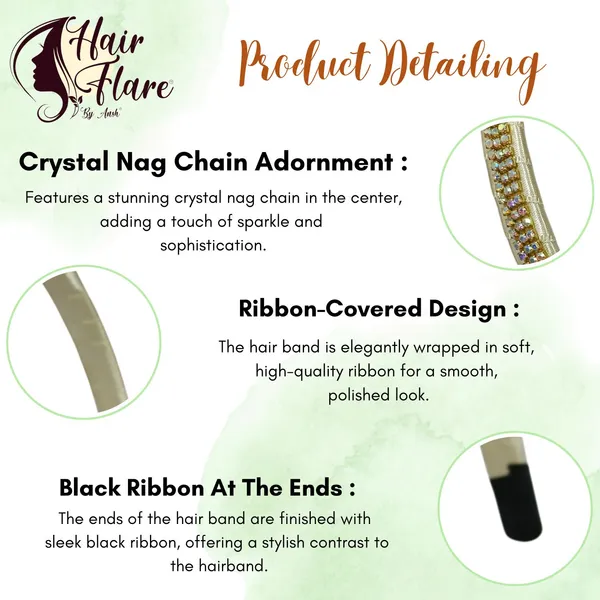 "Elegant_Ribbon-Covered_Hair_Band_with_Crystal_Nag_Chain_Adornment_and_Black_Ribbon_Ends_for_a_Chic,_Stylish_Look"