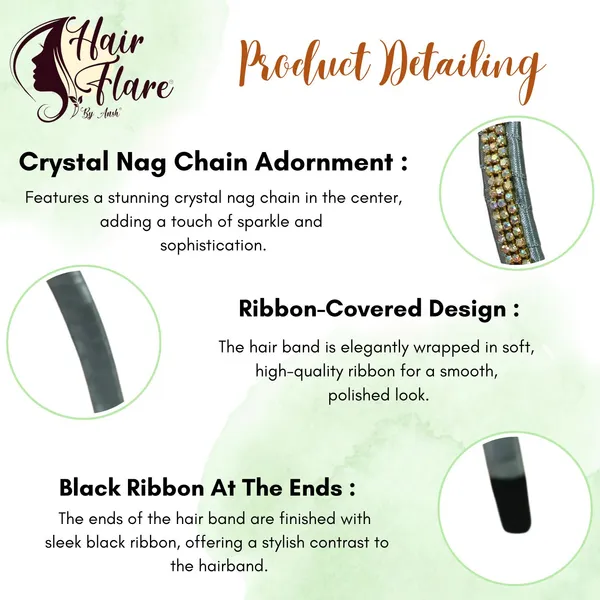 "Elegant_Ribbon-Covered_Hair_Band_with_Crystal_Nag_Chain_Adornment_and_Black_Ribbon_Ends_for_a_Chic,_Stylish_Look"