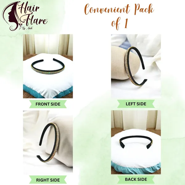 "Elegant_Ribbon-Covered_Hair_Band_with_Crystal_Nag_Chain_Adornment_and_Black_Ribbon_Ends_for_a_Chic,_Stylish_Look"