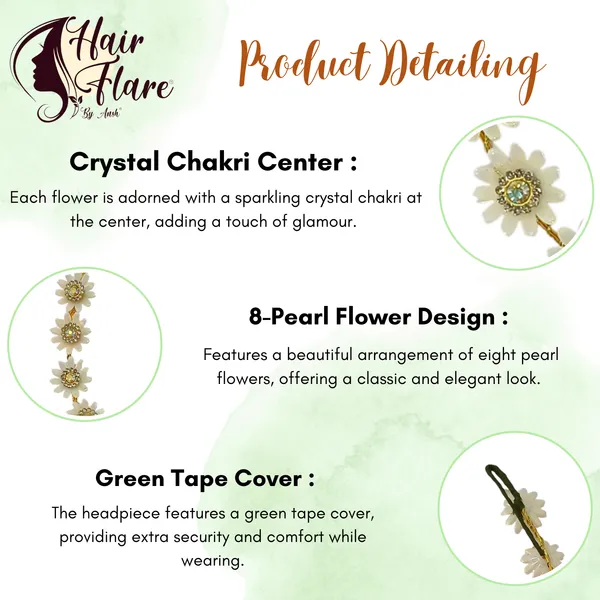 "Elegant_8-Pearl_Flower_Headpiece_with_Crystal_Chakri_Center,_Secure_Hook,_and_Green_Tape_Cover_for_Perfect_Hair_Attachment"