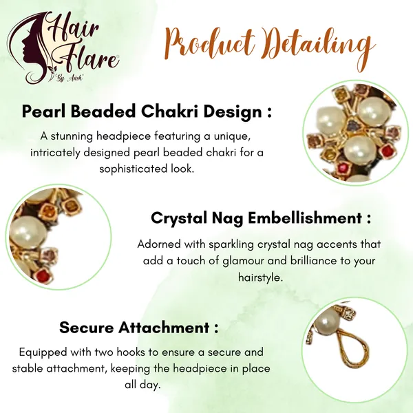 "Elegant_Pearl_Beaded_Chakri_Headpiece_with_Crystal_Nag_and_Secure_Hooks_for_Stylish_Hair_Attachment"
