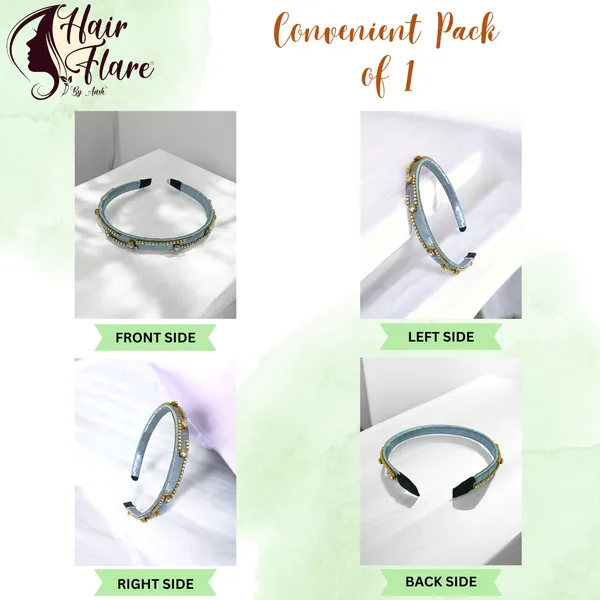 "Elegant_Ribbon-Covered_Hair_Band_with_Crystal_Nag_Chain_Adornment_and_Black_Ribbon_Ends_for_a_Chic,_Stylish_Look"