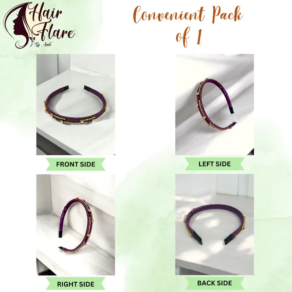 "Elegant_Ribbon-Covered_Hair_Band_with_Crystal_Nag_Chain_Adornment_and_Black_Ribbon_Ends_for_a_Chic,_Stylish_Look"
