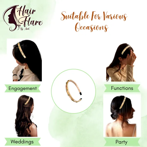 "Elegant_Ribbon-Covered_Hair_Band_with_Crystal_Nag_Chain_Adornment_and_Black_Ribbon_Ends_for_a_Chic,_Stylish_Look"