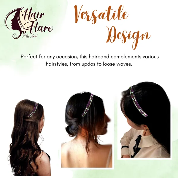 "Elegant_Ribbon-Covered_Hair_Band_with_Crystal_Nag_Chain_Adornment_and_Black_Ribbon_Ends_for_a_Chic,_Stylish_Look"