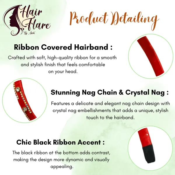 "Elegant_Ribbon-Covered_Hair_Band_with_Crystal_Nag_Chain_Adornment_and_Black_Ribbon_Ends_for_a_Chic,_Stylish_Look"